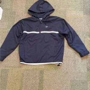 Reebok Navy Hooded Pullover Windbreaker with White Stripe